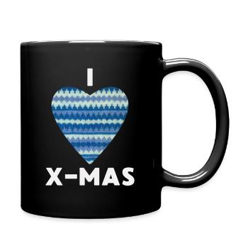I Love X-Mas Weihnachten Gestricktes Herz - Tasse einfarbig - Schwarz - Rechts