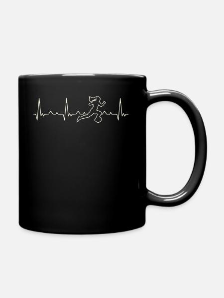 Fußballmädchen mit rennt. Herz. Liebe. Ekg. - Tasse einfarbig - Schwarz