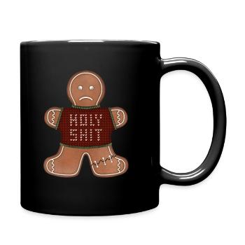 Lebkuchenmann mit ugly sweater holy shit - Tasse einfarbig - Schwarz - Rechts