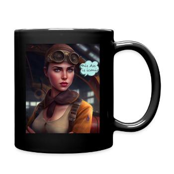 Comic Stil Pilotin - Tasse einfarbig - Schwarz - Rechts
