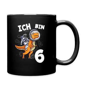 Ich bin 6 Jahre Weltall Dino 6. Geburtstag - Tasse einfarbig - Schwarz - Rechts