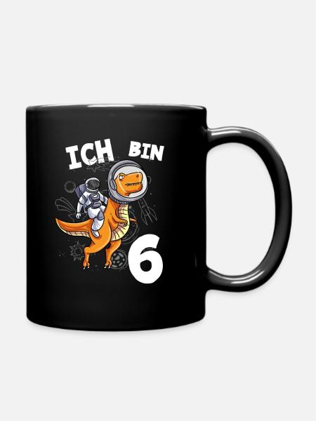 Ich bin 6 Jahre Weltall Dino 6. Geburtstag - Tasse einfarbig - Schwarz