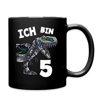 Ich bin 5 Jahre Dino Dinosaurier 5. Geburtstag - Tasse einfarbig - Schwarz - Rechts