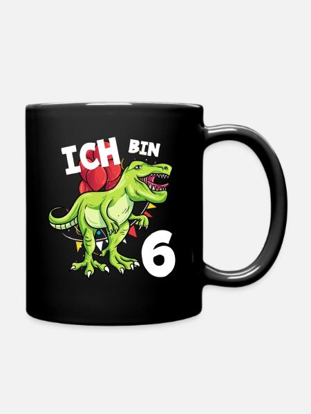 Ich bin 6 Jahre Dinosaurier 6. Geburtstag - Tasse einfarbig - Schwarz