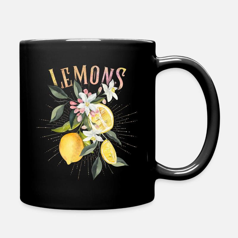 Zitrone, botanische Illustration, Zitronenblüten - Tasse einfarbig - Schwarz