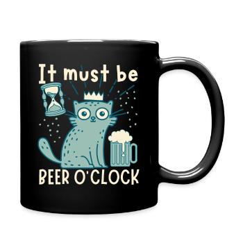 Cat drinks beer, funny saying with beer mug - Full Colour Mug - black - Right