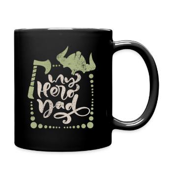 Dicton de la fête des pères vikings avec casque et hache vikings - Mug uni - noir - Droite
