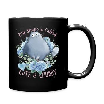 Dicke Katze lustiger Spruch, Cute-Chubby-Cat - Tasse einfarbig - Schwarz - Rechts