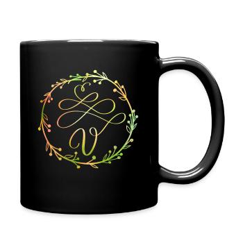 Monogram, letter V, calligraphy ornament - Full Colour Mug - black - Right