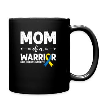 Mom Of A Warrior, Schleife Downsyndrom - Tasse einfarbig - Schwarz - Rechts