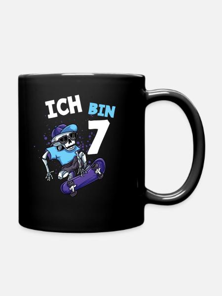 Ich bin 7 Jahre Skateboard 7. Geburtstag - Tasse einfarbig - Schwarz