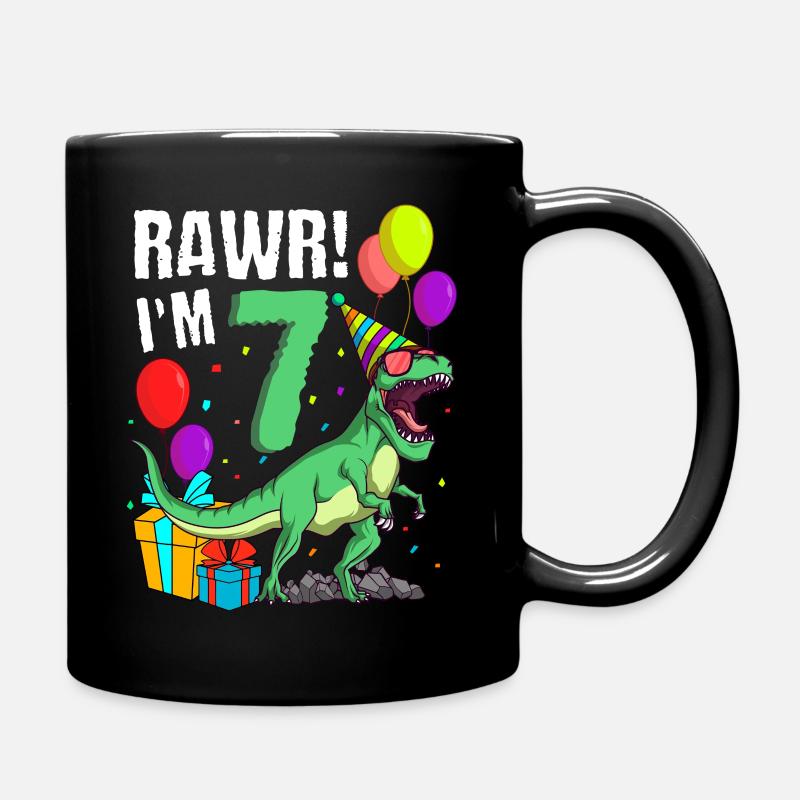 7ème anniversaire J’ai 7 ans Dinosaure T-Rex - Mug uni - noir