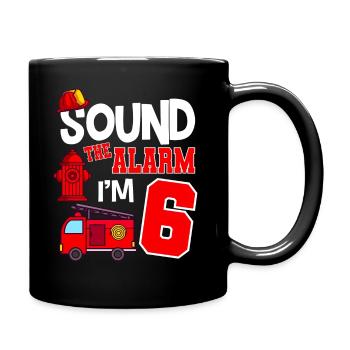 Sound The Alarm 6 years 6th birthday fire brigade - Full Colour Mug - black - Right