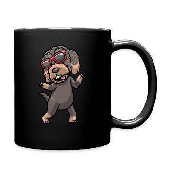 Rauhaardackel Hund Mit Sonnenbrille Tanzen - Tasse einfarbig - Schwarz - Rechts