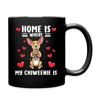 Chiweenie dog with cuddly toy - Full Colour Mug - black - Right
