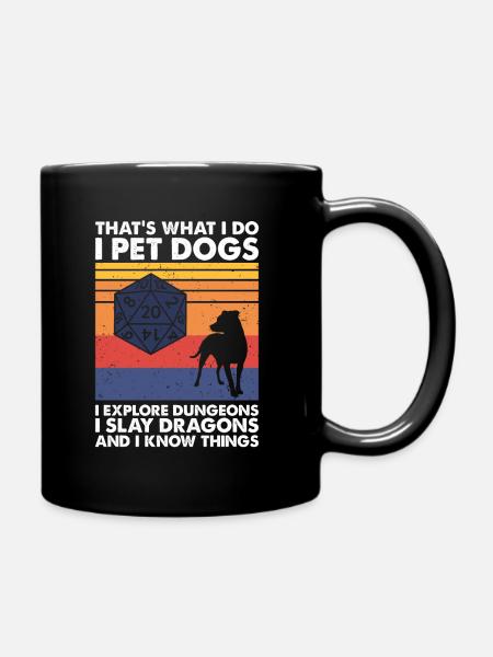 Dogs Explore Dungeons Slay Dragons Tabletop RPG - Full Colour Mug - black
