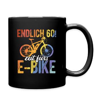 Endlich 60 Zeit fürs E-Bike - Geburtstag Fahrradfa - Tasse einfarbig - Schwarz - Rechts