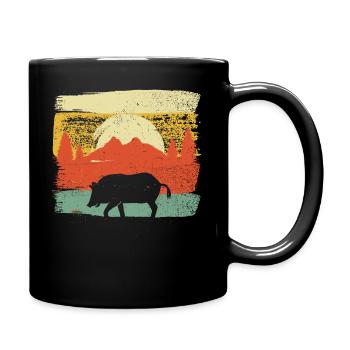 Retro Wild Boar Wild Sow Pig Vintage Hunting - Full Colour Mug - black - Right
