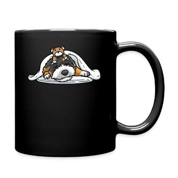 Bernedoodle dog sleeping with cuddly toy - Full Colour Mug - black - Right