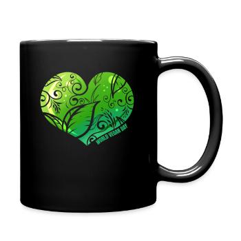 Green Heart With Ornaments, Veganism World Vegan - Tasse einfarbig - Schwarz - Rechts