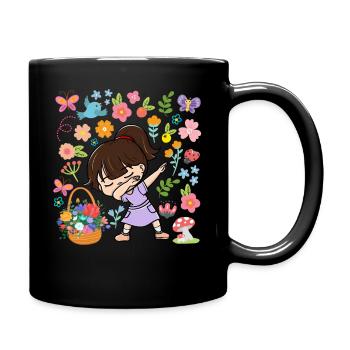 Dabbing Girl Hippie Blumenstrauß Korb Frühling - Tasse einfarbig - Schwarz - Rechts