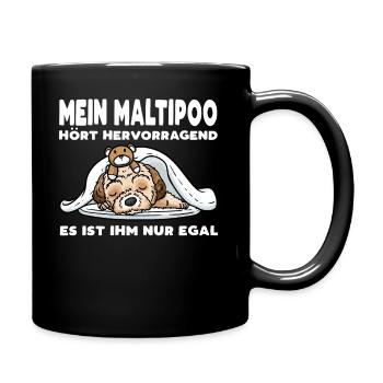 Maltipoo Hund Mit Kuscheltier Schlafen Schlummern - Tasse einfarbig - Schwarz - Rechts