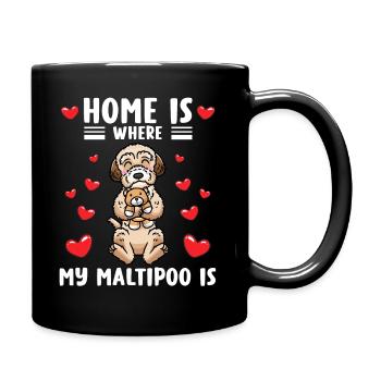 Maltipoo dog with cuddly toy - Full Colour Mug - black - Right