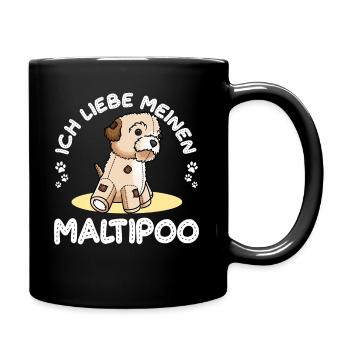 Maltipoo Hund Kuscheltier - Tasse einfarbig - Schwarz - Rechts