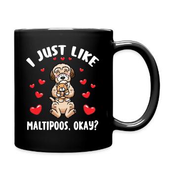 Maltipoo dog with cuddly toy - Full Colour Mug - black - Right