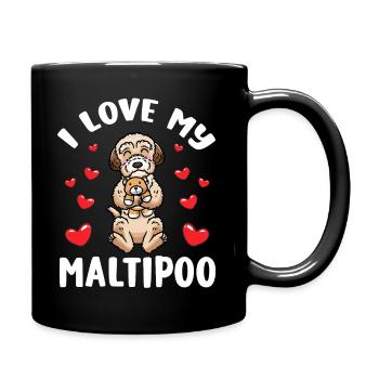 Maltipoo dog with cuddly toy - Full Colour Mug - black - Right