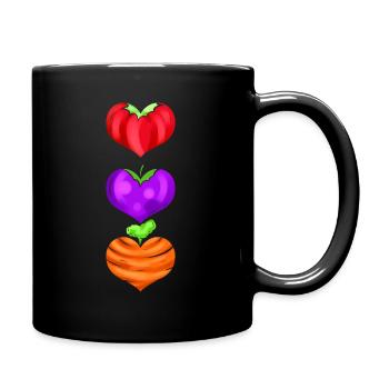 Tomato, Eggplant And Carrot As Hearts - Go Vegan - Tasse einfarbig - Schwarz - Rechts