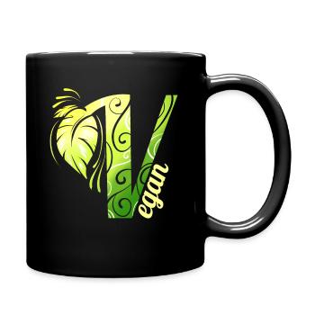 V like Vegan - Green Leaves Logo - Go Vegan - Mug uni - noir - Droite