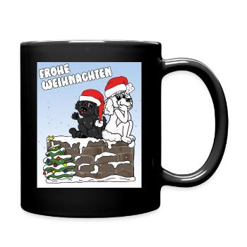 Weihnachtliches Pudelmotiv - Pudels Weihnachten - Tasse einfarbig - Schwarz - Rechts