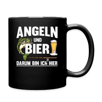 Angeln und Bier, darum bin ich hier! - Tasse einfarbig - Schwarz - Rechts