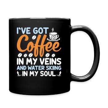 I have coffee in my veins and water skiing - Full Colour Mug - black - Right