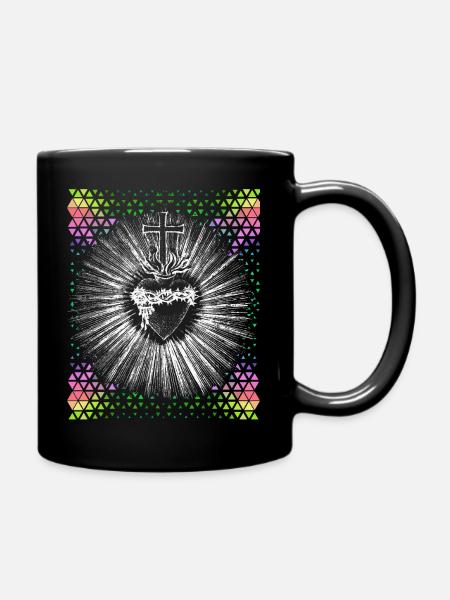 Christlich, Jesus Christus, blutendes Herz - Tasse einfarbig - Schwarz