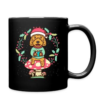 Cockapoo dog on mushroom Christmas wreath Christmas - Full Colour Mug - black - Right