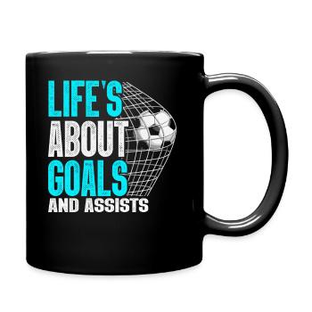 Im Leben geht es um Tore und Vorlagen Futbol Fußball - Tasse einfarbig - Schwarz - Rechts