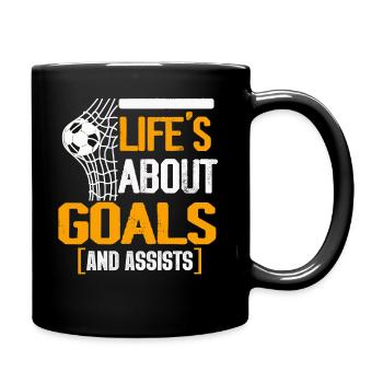 Im Leben geht es um Tore und Vorlagen Futbol Fußball - Tasse einfarbig - Schwarz - Rechts