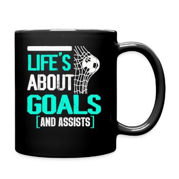 Im Leben geht es um Tore und Vorlagen Futbol Fußball - Tasse einfarbig - Schwarz - Rechts