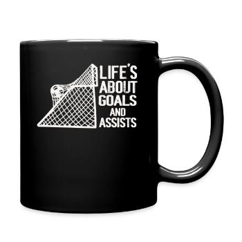 Im Leben geht es um Tore und Vorlagen Futbol Fußball - Tasse einfarbig - Schwarz - Rechts