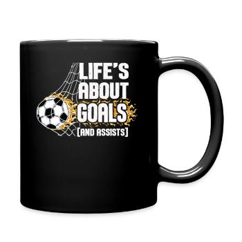 Im Leben geht es um Tore und Vorlagen Futbol Fußball - Tasse einfarbig - Schwarz - Rechts