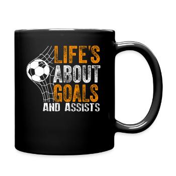 Im Leben geht es um Tore und Vorlagen Futbol Fußball - Tasse einfarbig - Schwarz - Rechts