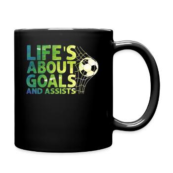 Im Leben geht es um Tore und Vorlagen Futbol Fußball - Tasse einfarbig - Schwarz - Rechts