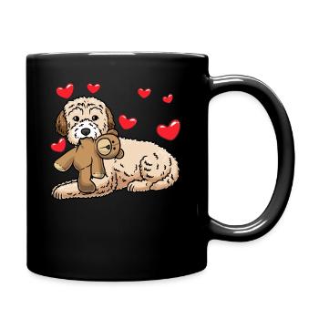 Maltipoo dog with cuddly toy - Full Colour Mug - black - Right