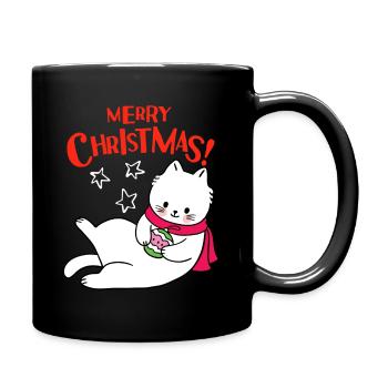 Merry Christmas Katze, lustiger Weihnachtsspruch - Tasse einfarbig - Schwarz - Rechts