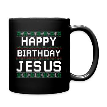 Christmas Saying - Birthday of Jesus Gift - Full Colour Mug - black - Right