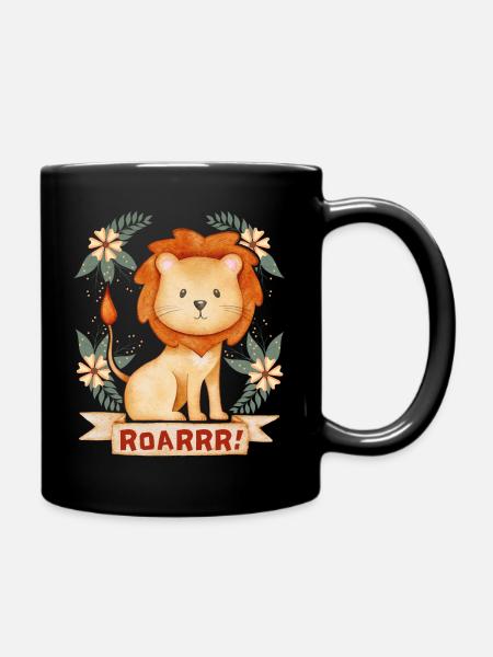 Lustiger Löwe, Spruch Roarrr, Sternzeichen-Löwe - Tasse einfarbig - Schwarz