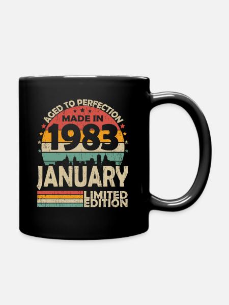 January 1983 Vintage Birthday Retro - Full Colour Mug - black