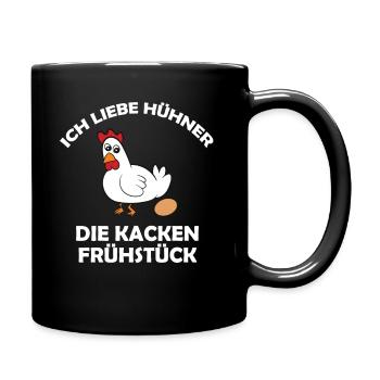Ich liebe Hühner, die kacken Frühstück - Tasse einfarbig - Schwarz - Rechts